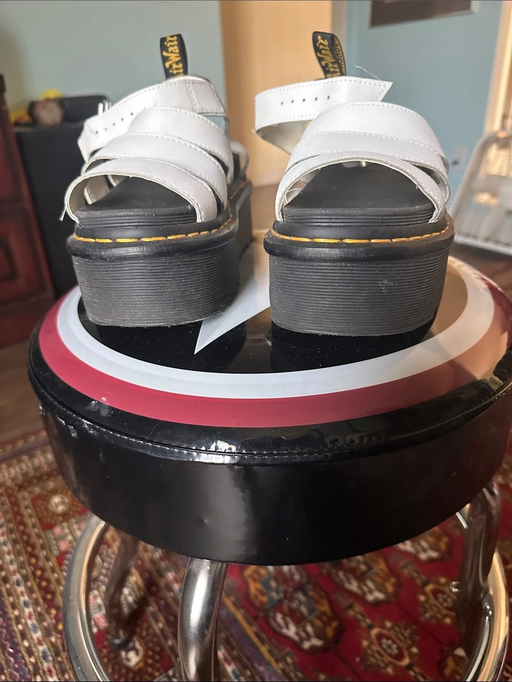 Dr. Martens White Leather Strappy Platform Sandals with Black Sole - Blaire Quad